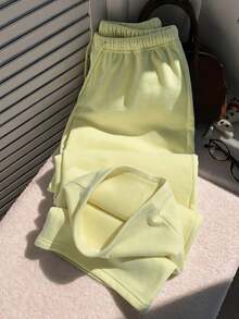 Comfortcana Women's Solid Color Drawstring Waist Casual Versatile Daily Travel Long Pants - Pale Yellow - View 2