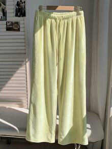 Comfortcana Women's Solid Color Drawstring Waist Casual Versatile Daily Travel Long Pants - Pale Yellow - View 3