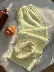 Comfortcana Women's Solid Color Drawstring Waist Casual Versatile Daily Travel Long Pants - Pale Yellow - View 4