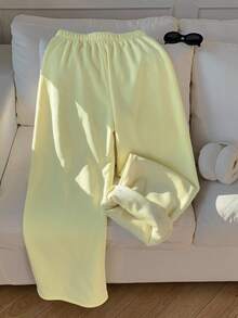 Comfortcana Women's Solid Color Drawstring Waist Casual Versatile Daily Travel Long Pants - Pale Yellow - View 5