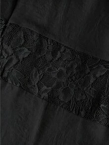 EMERY ROSE White Elastic Straight Leg Lace Patchwork Women Casual Pants - Black - View 7