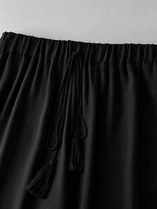 EMERY ROSE White Elastic Straight Leg Lace Patchwork Women Casual Pants - Black - View 4