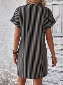 EMERY ROSE Women's Round Neck Batwing Short Sleeve Loose Casual Striped Dress - Multicolor - View 2