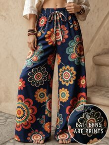 Selamara Celana Kasual Longgar Wanita Model Retro dengan Pinggang Elastis dan Tali Serut, Potongan Lurus - MultiWarna - View 1