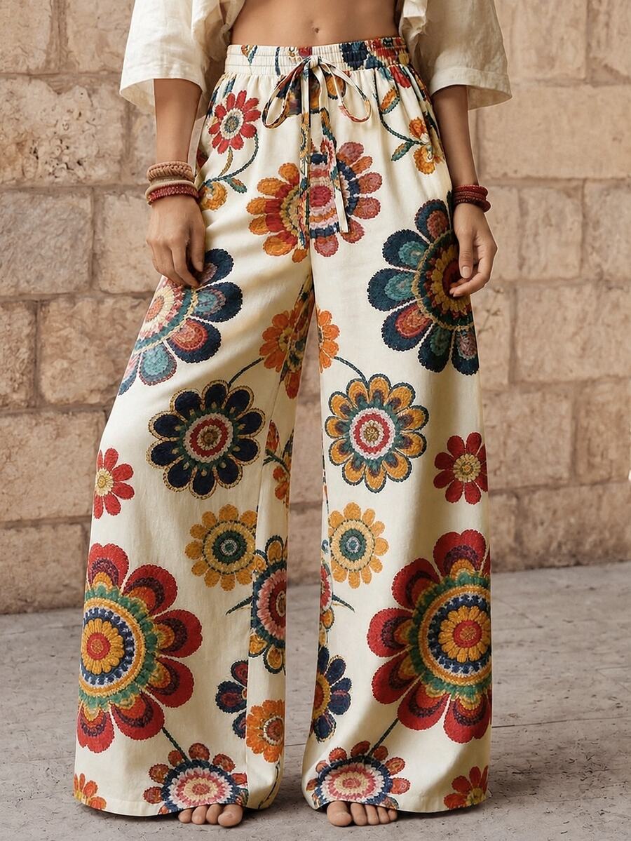 Selamara Women's Vacation Casual Floral Print Wide Leg Pants - Multicolor - View 1