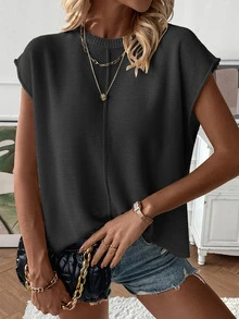 EMERY ROSE Women Solid Color Sleeveless Sweater Vest, Minimalist & Casual For Everyday Wear - Black - View 3