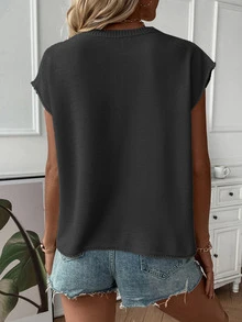 EMERY ROSE Women Solid Color Sleeveless Sweater Vest, Minimalist & Casual For Everyday Wear - Black - View 2