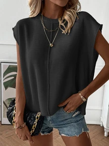 EMERY ROSE Women Solid Color Sleeveless Sweater Vest, Minimalist & Casual For Everyday Wear - Black - View 8