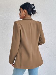 EMERY ROSE 1pc Women Simple Commuter Shawl Collar Solid Color Blazer Jacket, Autumn Fall Cloth For Women - Khaki - View 2
