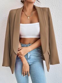 EMERY ROSE 1pc Women Simple Commuter Shawl Collar Solid Color Blazer Jacket, Autumn Fall Cloth For Women - Khaki - View 4