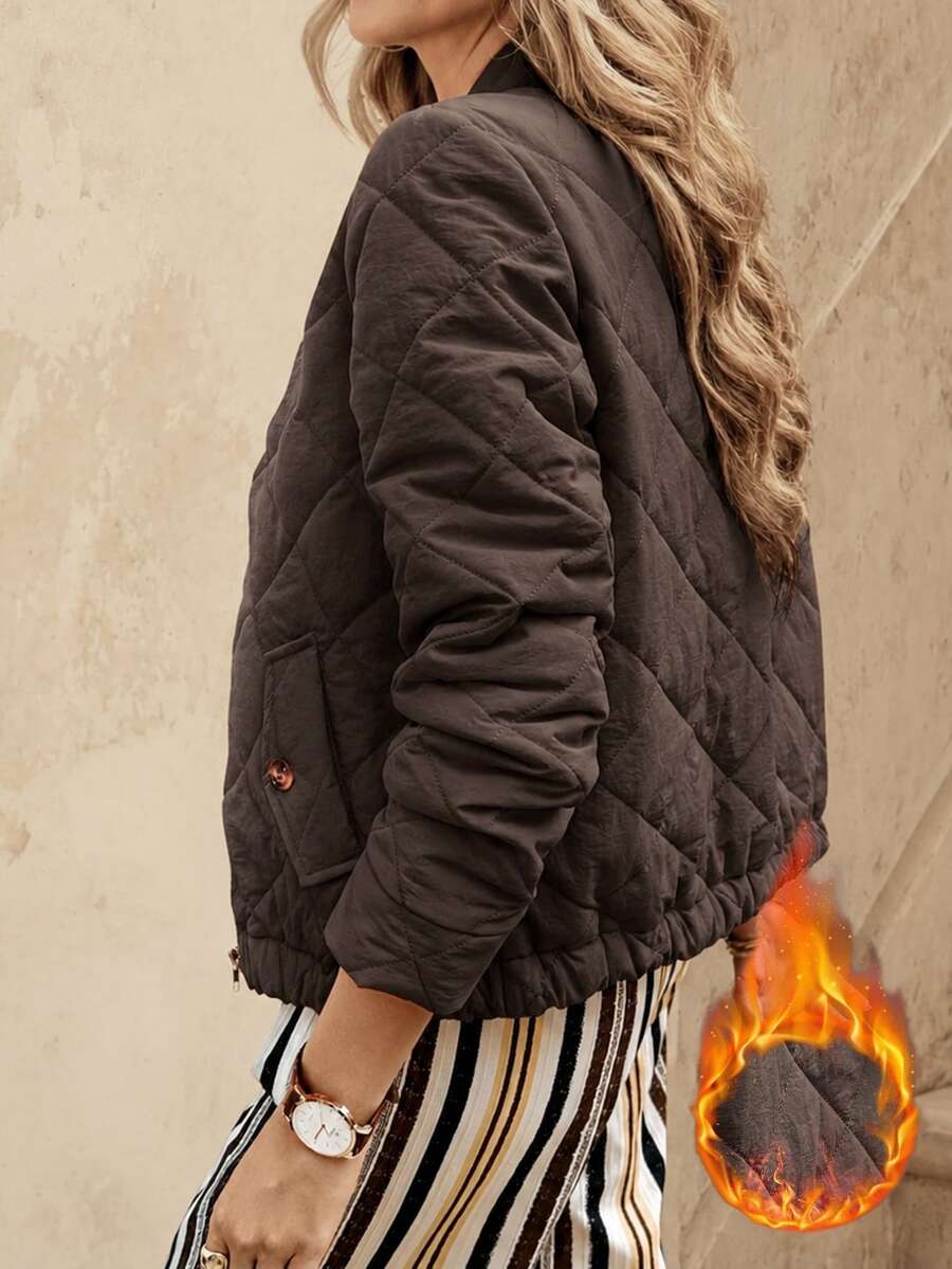 EMERY ROSE Chaqueta casual de mujer de unicolor, versátil para otoño/invierno - Café integral - Ver 1