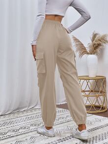 SHEIN Flap Pocket Side Cargo Pants Fall Cloth For Women - Khaki - View 2