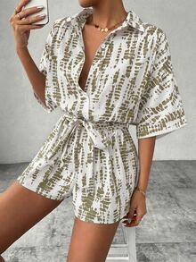 EMERY ROSE Printed Batwing Sleeve Tie-Front Jumpsuit For Women Summer Romper Casual Romper Women Romper Vacation Romper Short Romper - Multicolor - View 6
