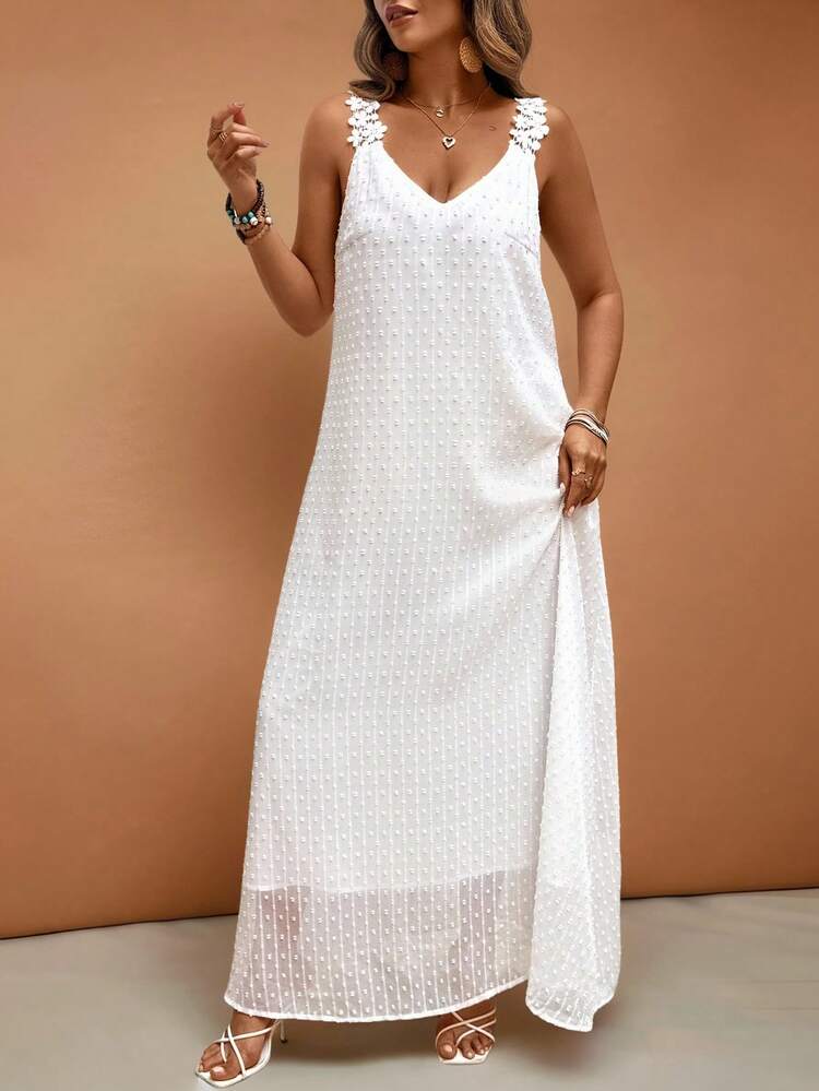 EMERY ROSE Women's Striped Mesh Loose Elegant Sleeveless Dress - White - View 7