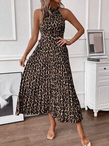 EMERY ROSE Women's Leopard Print Off Shoulder Simple Daily Dress Maxi Women Outfit - Coffee Brown - View 7