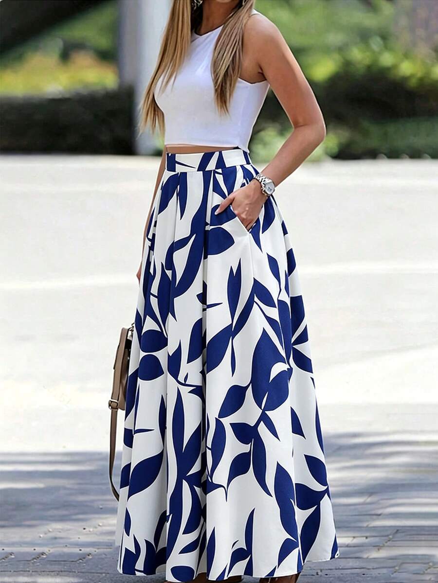 SHEIN A-Line Leaf Print High Waist Skirt