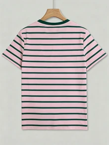 EMERY ROSE Women's Casual Striped Round Neck Short Sleeve T-Shirt, Summer - Multicolor - View 2