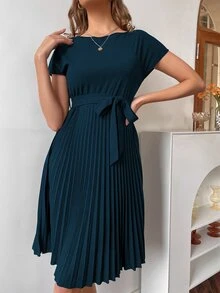 EMERY ROSE Vestido con cinturón bajo con fruncido - Agua verde azul - Ver 5