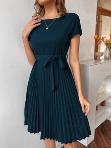 EMERY ROSE Vestido con cinturón bajo con fruncido - Agua verde azul - Ver 6