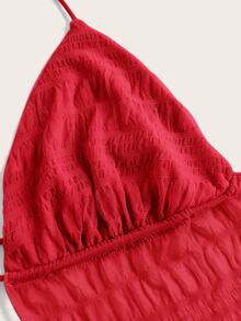 SHEIN ICON Tie Backless Mesh Halter Top - Red - View 5