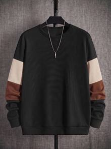 Manfinity RebelGame Men Black Color Block Sweatshirt Long Sleeve Crew Neck Patchwork Relaxed Fit Casual Pullover Streetwear Soft Fabric Daily Wear Autumn Spring Style Top - Multicolor - View 7