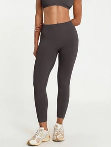 11SKNDS High Waist Seamless Ribbed Leggings With Sculpting Fit, 7/8 Length, Compression Support With Sweat-Wicking, Stretchy, Buttery-Soft, Tummy Control & Butt-Lifting, For Gym Workout Fitness Studio, Running, Training & Hy-Rox - Chocolate Brown - View 4