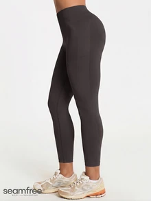 11SKNDS High Waist Seamless Ribbed Leggings With Sculpting Fit, 7/8 Length, Compression Support With Sweat-Wicking, Stretchy, Buttery-Soft, Tummy Control & Butt-Lifting, For Gym Workout Fitness Studio, Running, Training & Hy-Rox - Chocolate Brown - View 5