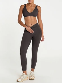 11SKNDS High Waist Seamless Ribbed Leggings With Sculpting Fit, 7/8 Length, Compression Support With Sweat-Wicking, Stretchy, Buttery-Soft, Tummy Control & Butt-Lifting, For Gym Workout Fitness Studio, Running, Training & Hy-Rox - Chocolate Brown - View 2