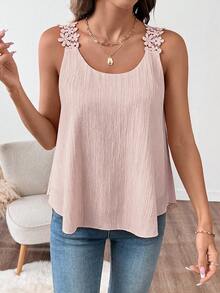 EMERY ROSE Women's New Lace Trim Solid Color Casual Versatile Daily Wear Top - Baby Pink - View 4