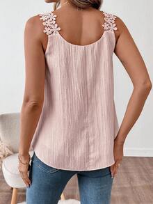 EMERY ROSE Women's New Lace Trim Solid Color Casual Versatile Daily Wear Top - Baby Pink - View 2