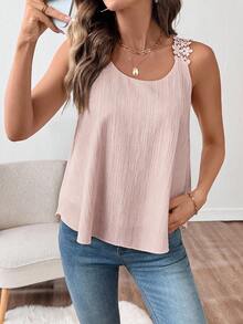 EMERY ROSE Women's New Lace Trim Solid Color Casual Versatile Daily Wear Top - Baby Pink - View 8