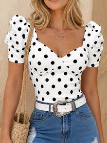 EMERY ROSE Slim Fit Sexy Square Neck Petal Sleeve Short Sleeve T-Shirt - Black and White - View 1