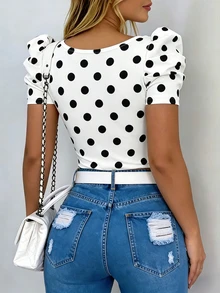 EMERY ROSE Slim Fit Sexy Square Neck Petal Sleeve Short Sleeve T-Shirt - Black and White - View 2