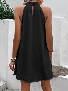 EMERY ROSE Solid Color Halter Neck Sleeveless Dress Vacation Beach Outfits Women - Black - View 2