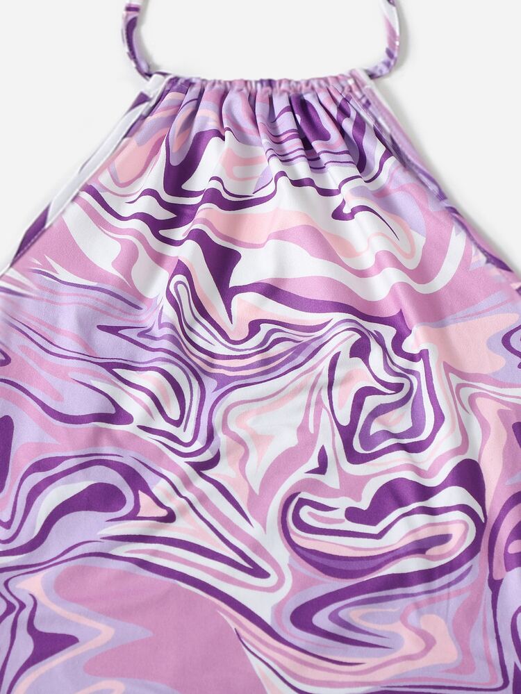 SHEIN ICON 90s Marble Print Ruched Graphic Bodycon Dress,Pastel Dresses For Women - Lilac Purple - View 4