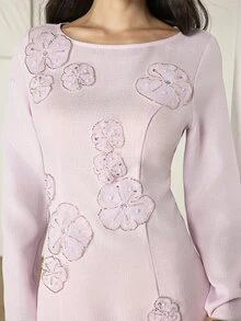 Heiryn Women's 3D Floral Decor Casual Romantic Elegant Daily Summer Dress Wedding Party Mother Of The Bride Dusty Pink - Pink - View 10