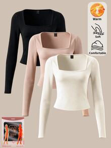 SHEIN BASICS 3 Buah Kaos Wanita - MultiWarna - View 3