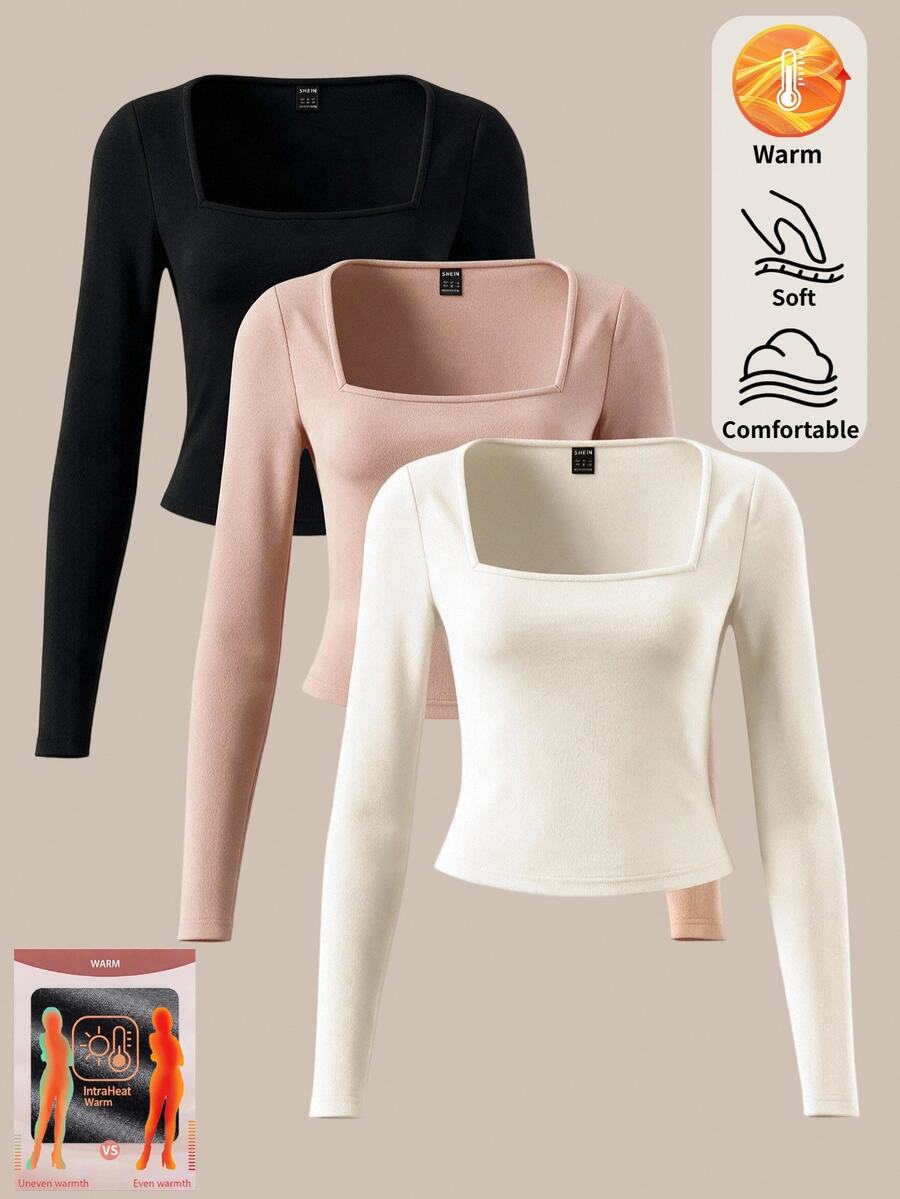 SHEIN BASICS 3PCS Women T-Shirts - Multicolor - View 1