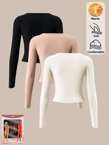 SHEIN BASICS 3 Buah Kaos Wanita - MultiWarna - View 4