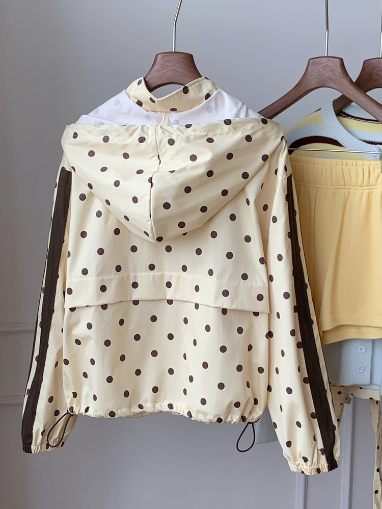 Comfortcana Women's Polka Dot Pattern Long Sleeve Zipper Front Hooded Jacket Road Trip Travel Brown Polka Dot Autumn Casual Athleisure Streetwear - Multicolor - View 2