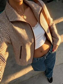 Comfortcana Winter Outfit For Women Women's Casual Plaid Jacket, Autumn, Y2k, Holiday Night Outfi, Office Wear For Women, Country Style For Women, Halloween - Brown - View 7
