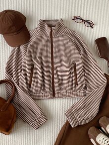 Comfortcana Winter Outfit For Women Women's Casual Plaid Jacket, Autumn, Y2k, Holiday Night Outfi, Office Wear For Women, Country Style For Women, Halloween - Brown - View 5