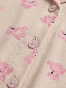 SHEIN PLUS SIZE Women 2 Pcs Button Front With BEAR&POLKA DOT Pattern Homewear Cute Pajama Set - Multicolor - View 8
