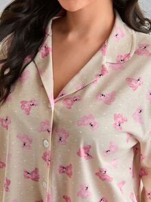 SHEIN PLUS SIZE Women 2 Pcs Button Front With BEAR&POLKA DOT Pattern Homewear Cute Pajama Set - Multicolor - View 7