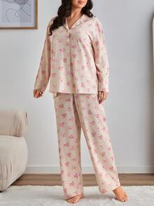 SHEIN PLUS SIZE Women 2 Pcs Button Front With BEAR&POLKA DOT Pattern Homewear Cute Pajama Set - Multicolor - View 10