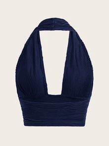 SHEIN ICON Women'S Knitted Halter Neck Tank Top - Navy Blue - View 2