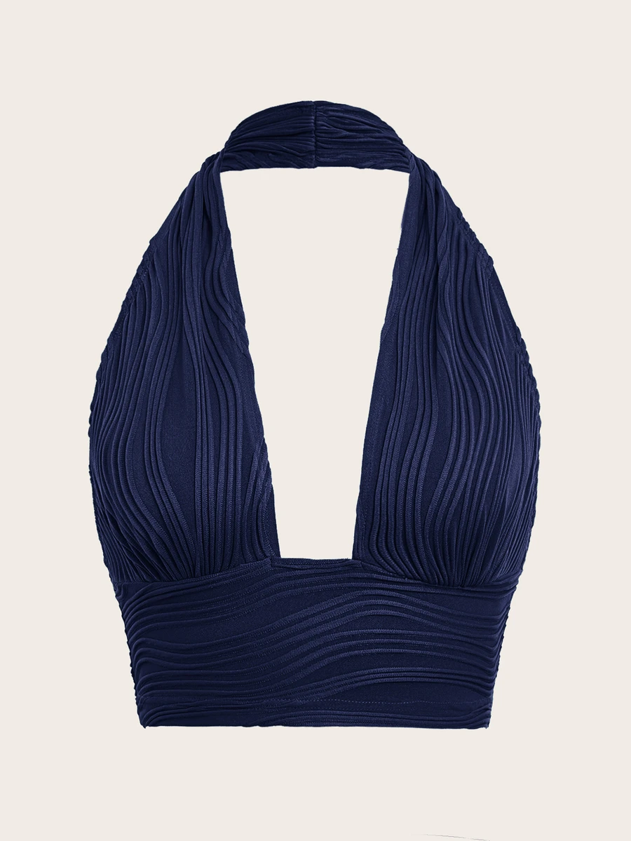 SHEIN ICON Women'S Knitted Halter Neck Tank Top - Navy Blue - View 1