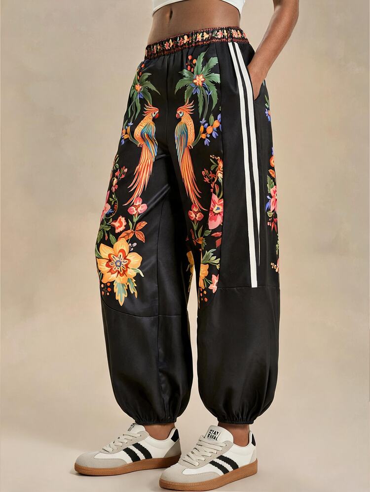 Travachic Women's Floral Print Elastic Waist Pocket Tapered Leg Pants - Multicolor - View 1