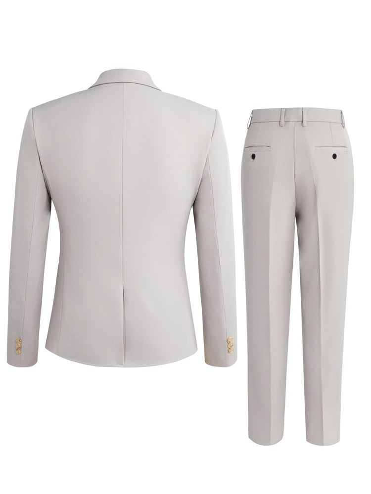 Manfinity Mode Men's Double-Breasted Blazer And Pants Suit Set, Formal, Old Money - Light Grey - View 2