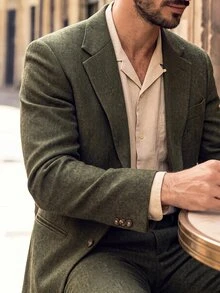 Suiteron Men's Lapel NeckLong Sleeve Jacket And Pants Casual Suit Set Men's Italian Casual Retro Suit For Commuting Formal Old Money Suit Set Green Suit Set - Army Green - View 5